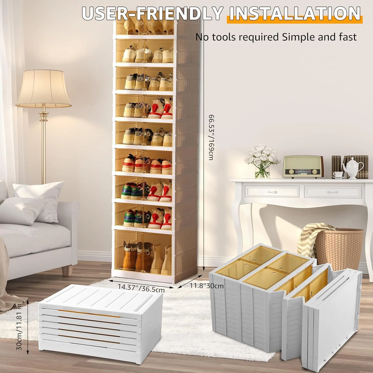 Shoe Rack Organizer Storage Box, 9 Tiers Folding S